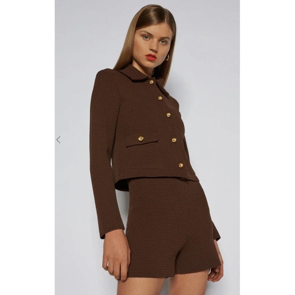 Scanlan Theodore Chocolate Brown Crepe Knit Tweed Shorts Size XS